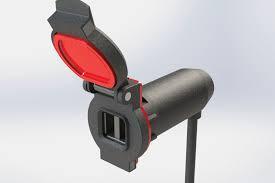 Spring loaded cover, weatherproof USB 2.0 charge port